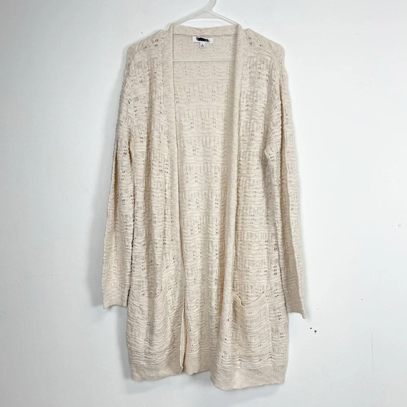 NEW BB Dakota Cardigan Sweater Womens Large Beige Long Open Front Pockets NWOT - Picture 1 of 9